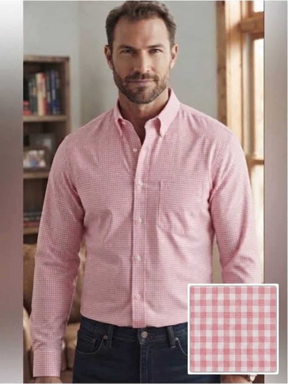 Double Pump pink gingham
Men's Slim Fit 100% Cotton 
Button-Down Shirt EUC sz M
